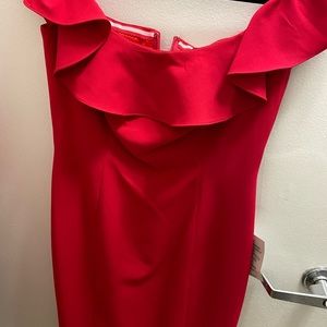 Jay Godfrey red ruffle off shoulder dress.